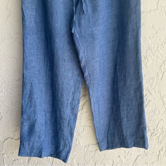 CHARTER CLUB Linen Pants Women 12 Pull On Wide Leg Stretch Waist Resort Beach - Picture 3 of 8